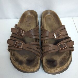 Birkenstock Granada Sandals Brown Leather Slides Unisex Size 39 M's 6 W's 8